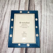 New Natalini 5 X 7 Picture Photo Navy Blue Frame  Handcrafted Wood Italy Shell