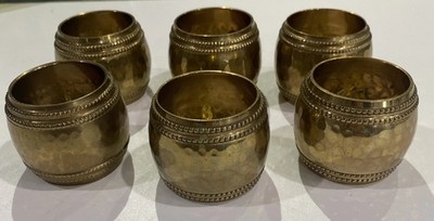 Brass Napkin Rings Set of 6 Gold Color Vintage Unique Hammered Design