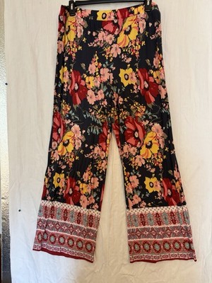Palazzo 18-20 Size By EST 1948 Floral Blue Women Pant Big Flowing Legs