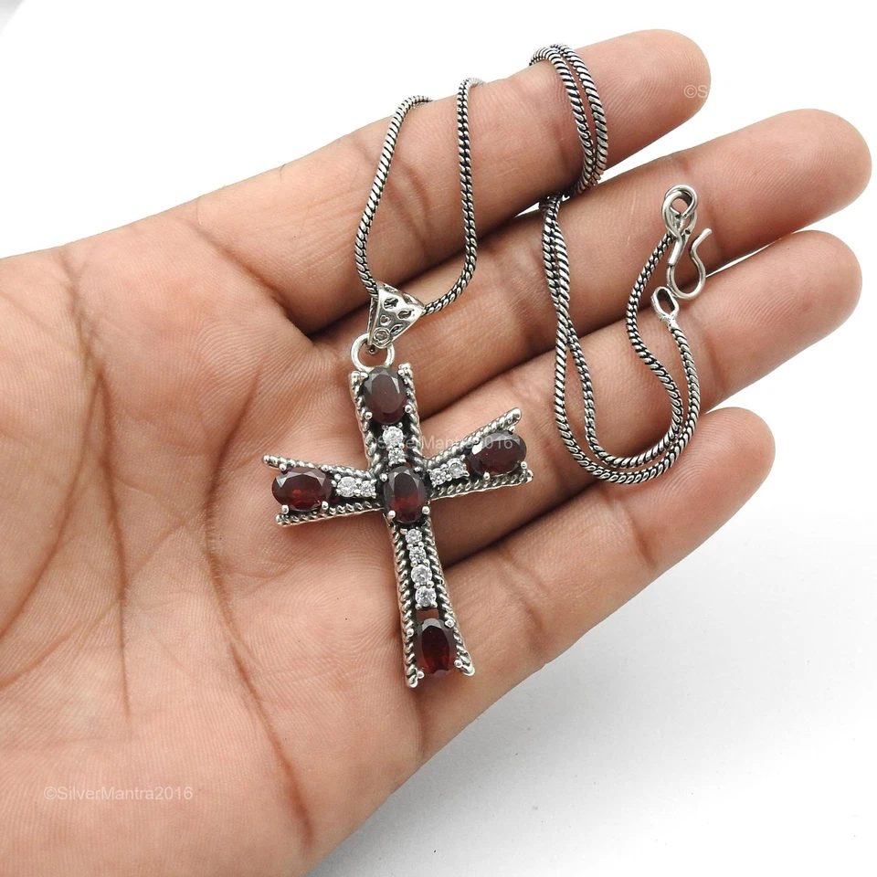 Zircone Cubico Pietra 925 Argento Sterling Croce Natale Regalo Ciondolo Gioielli - Immagine 3 di 4