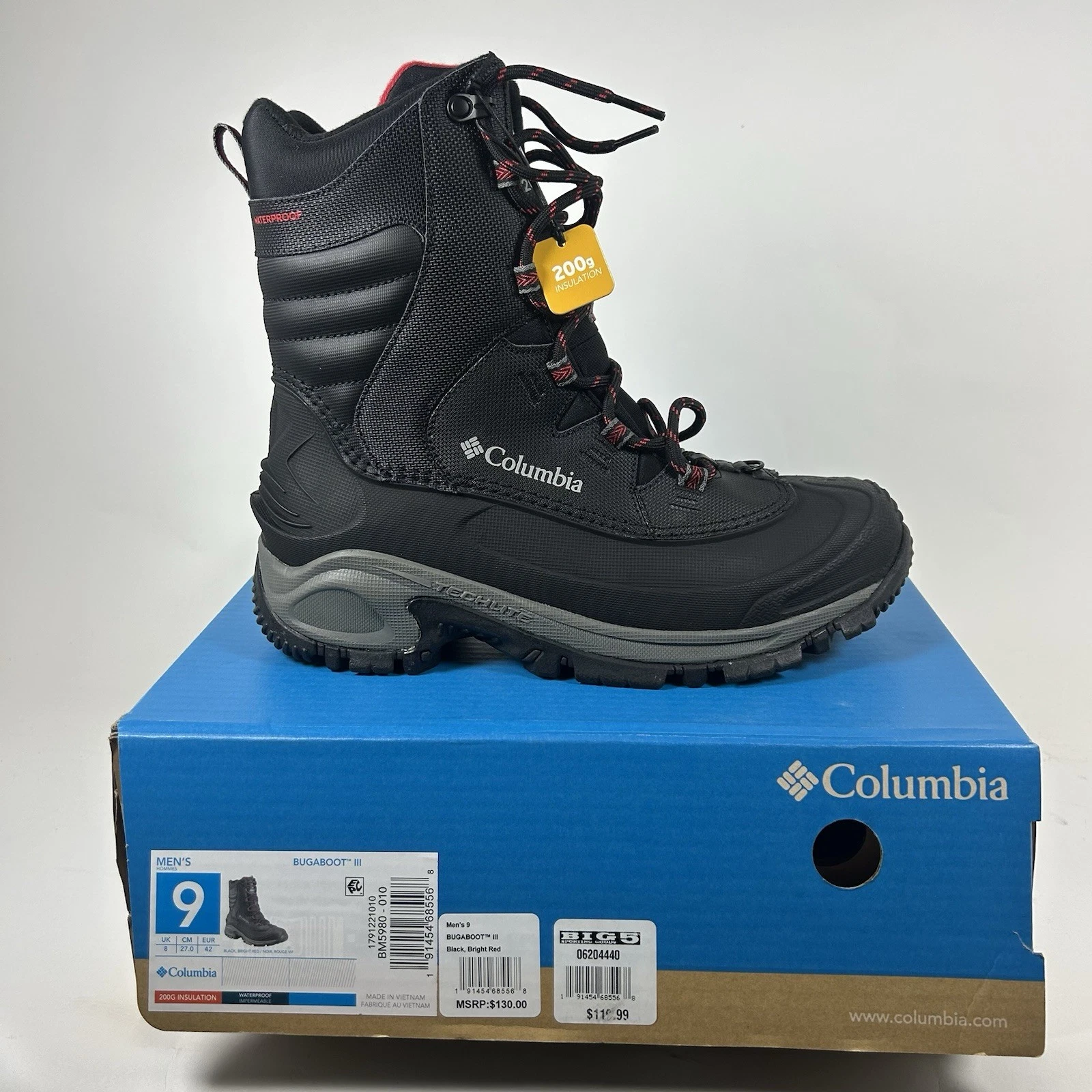 Columbia Bugaboot III Men's Winter Boots 200g BM5890-012 Size 9 New With Box