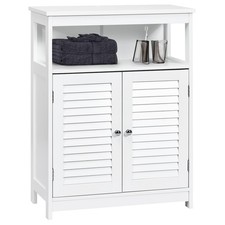 Costway Bathroom Storage Cabinet Wood Floor Cabinet w/ Double Shutter Door White