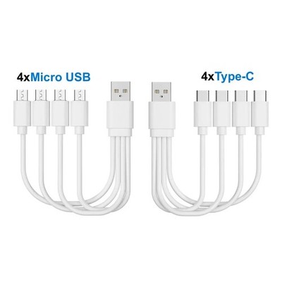 20cm 4 in 1 USB Multi Charging Cable Type C Micro USB 4 Port Splitter Cord