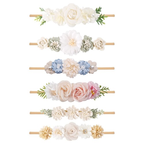Baby Girl Flower Headbands Set Elastic Floral Headbands 6pcs Soft Nylon Hair ...