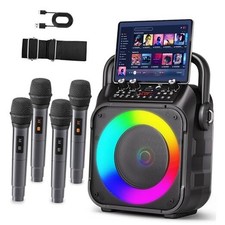 Karaoke Machine, Portable Bluetooth Speaker with 4 Wireless Microphones 4 Mics
