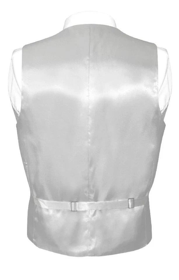 Conjunto de corbata de cuello y chaleco de vestir de seda liso color gris plateado l de Biagio para hombre Foto 2 de 4