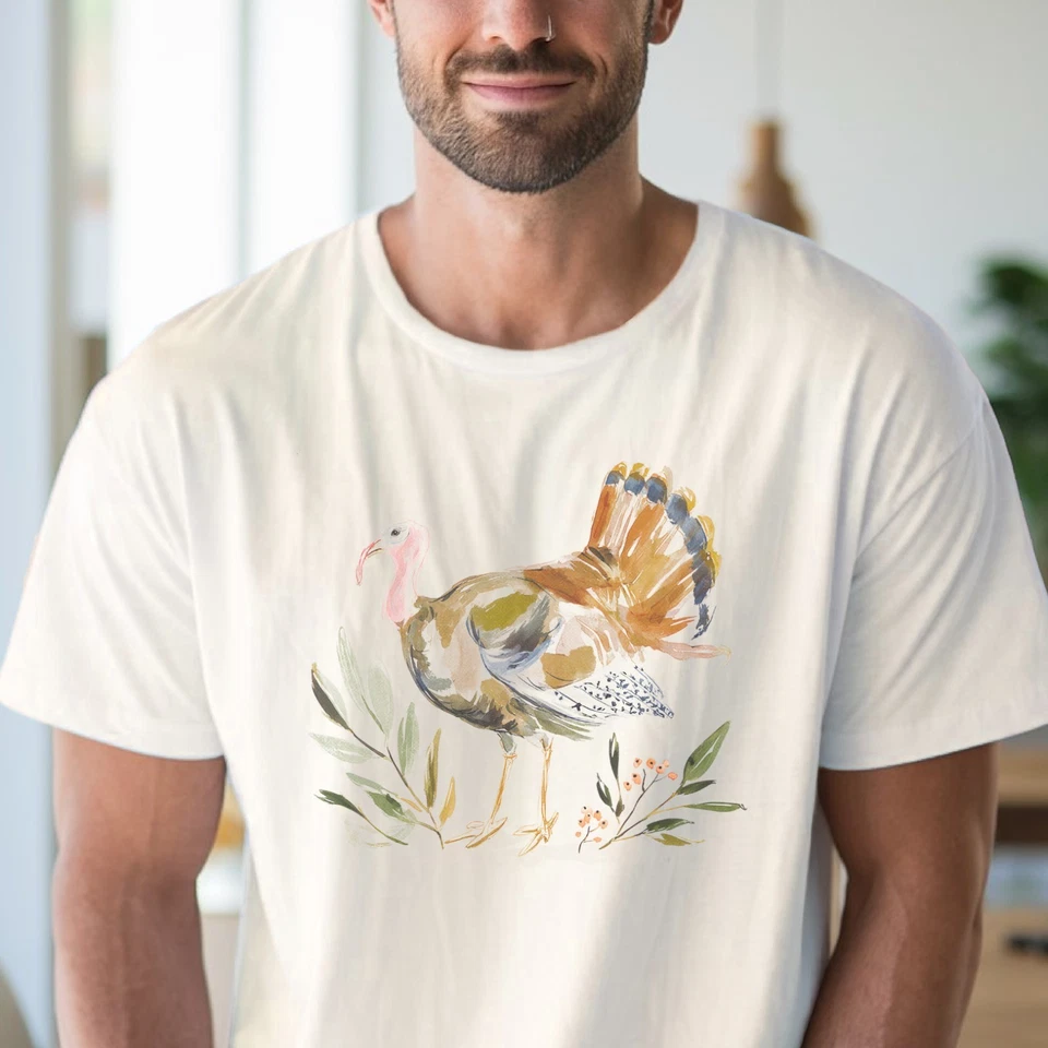 Camisa Acuarela Pavo Acción de Gracias Otoño Floral Animal Gráfico Camiseta Foto 4 de 4