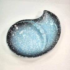 MCM Blue White Splatter Speckles USA 101 Pottery Footed Ashtray (READ)