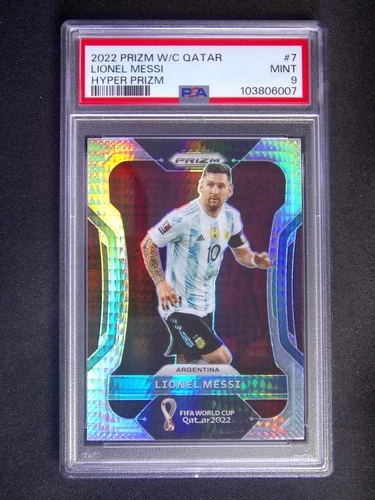 2022 Panini Prizm World Cup Lionel Messi #7 Argentina Hyper PSA 9