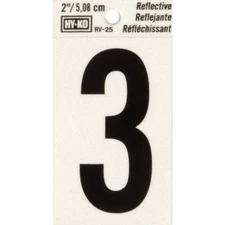 Hy-Ko Vinyl 2 In. Reflective Adhesive Number Three RV-25/3 Pack of 10 Hy-Ko
