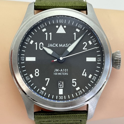 Jack Mason Aviator JM-A101 Quartz Pilot Watch Green Strap 100M Water Resist#639B