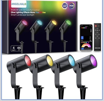 ANGELHALO Smart Landscape Spotlights, 4 Pack RGBW Pathway Lights, 2000LM Dimm...