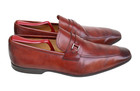Magnanni Brown Burnished Leather Toe Strap Loafer Sip On Dress Shoe SZ 9M — photo 4