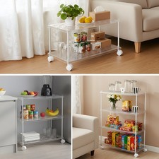Plastic Storage Rack Shelving Shelf Unit Home Organiser With Wheels 2/3/4 Tier