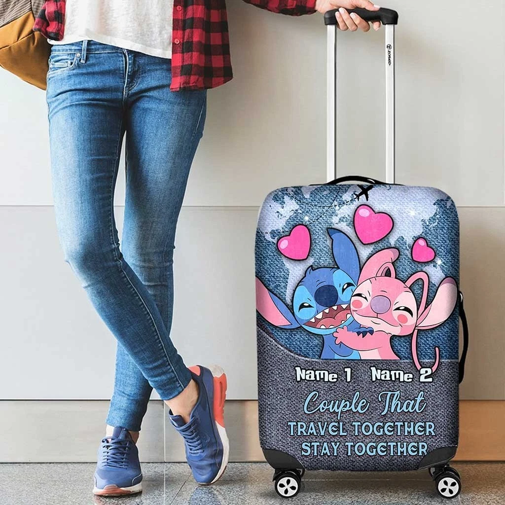 Personalized Stitch Angel Couple Luggage Cover