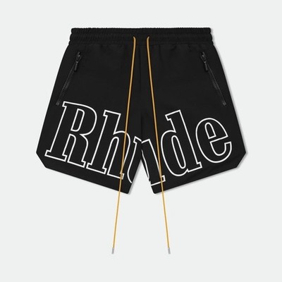 RHUDE Men's Black Bermuda Shorts Elastic Waist Drawstring Logo Solid Pockets