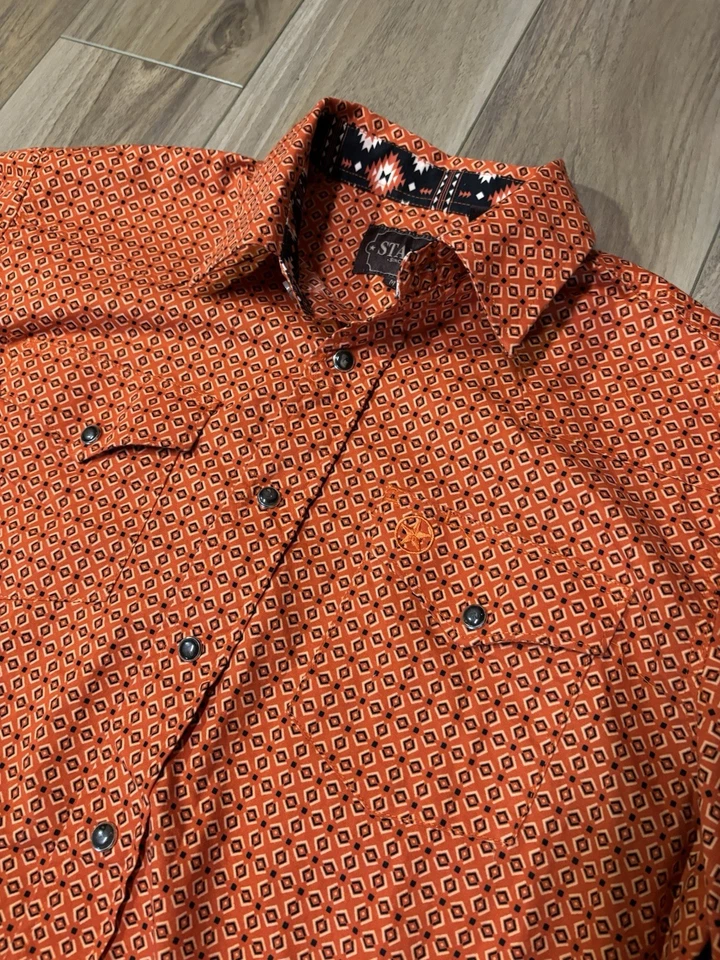 Camisa a Cuadros Starr Western Wear Pearl Snap Vaquero Suroeste Azteca Naranja Talla M Foto 4 de 4