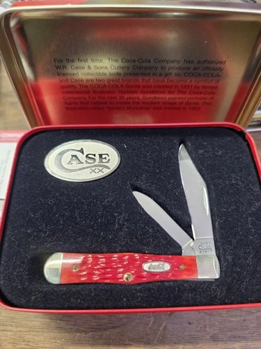 Case XX Vintage Red Bone Pocketknife Coca-Cola Santa Tin *RARE TIN* 1999
