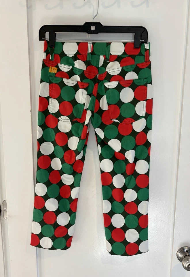 Loudmouth Women’s Jingle Balls Cropped Golf Pants Red Green Holiday Size 0 - Image 3 of 4