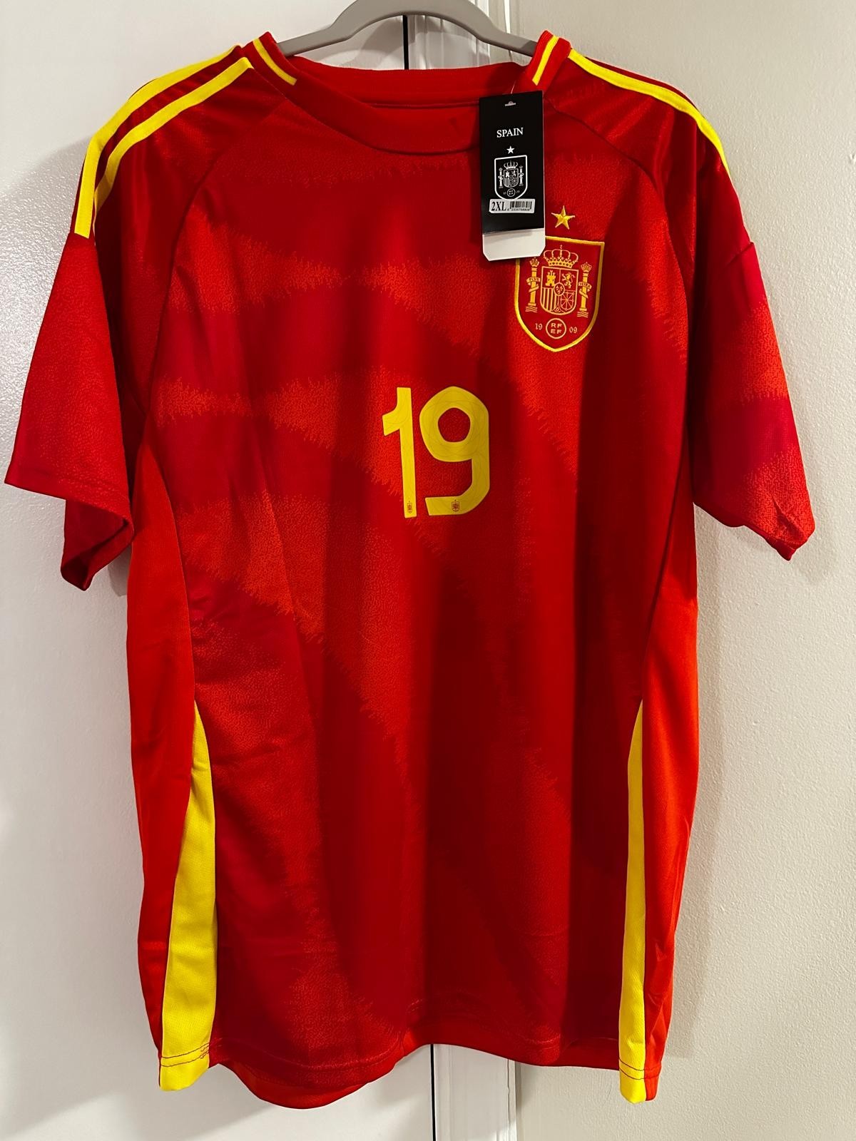 Spain Lamine Yamal #19 Soccer Jersey Red Unisex Kids/Adult