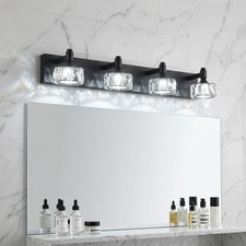 28'' Vanity Light 4 Lights Crystal Shade LED Bathroom Mirror Wall Sconce Fixture