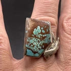 Vintage Signed “TD” Navajo Sterling Silver Turquoise Hammered? Ring Sz 10.5