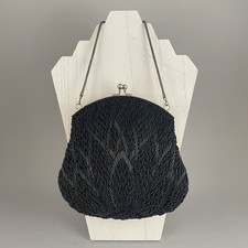 Vintage La Regale Black Beaded Evening Bag Handmade Hong Kong