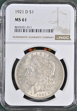 1921 D Morgan Silver Dollar $1 NGC MS61 MOR37 SHADED TONED COIN!