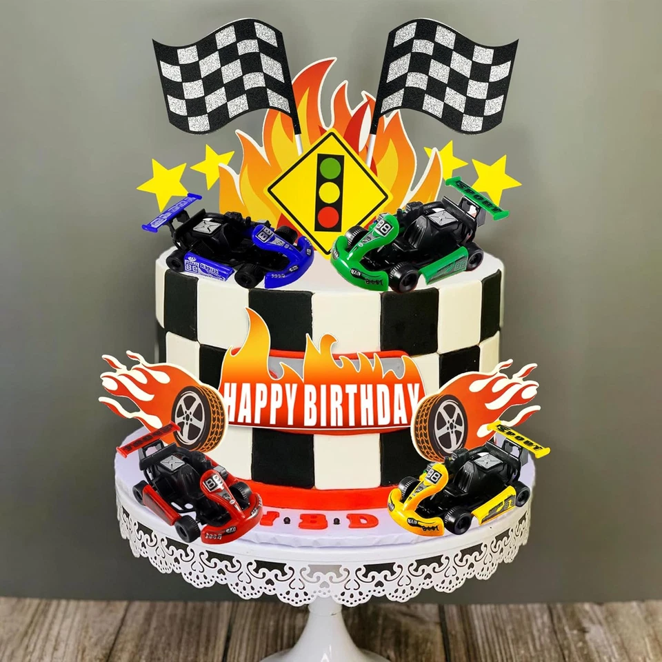 Coche de carreras adornos para pasteles coche camión decoración de pasteles juguetes de carreras para hombre niño niño B Foto 4 de 4