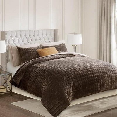RECYCO Velvet Quilt Set King 108x96 3PC Lightweight Coverlet Bedding New