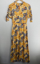 REFORMATION Dress 2 Chiffon Floral Maxi Tie Short Sleeve Cutout Back Yellow