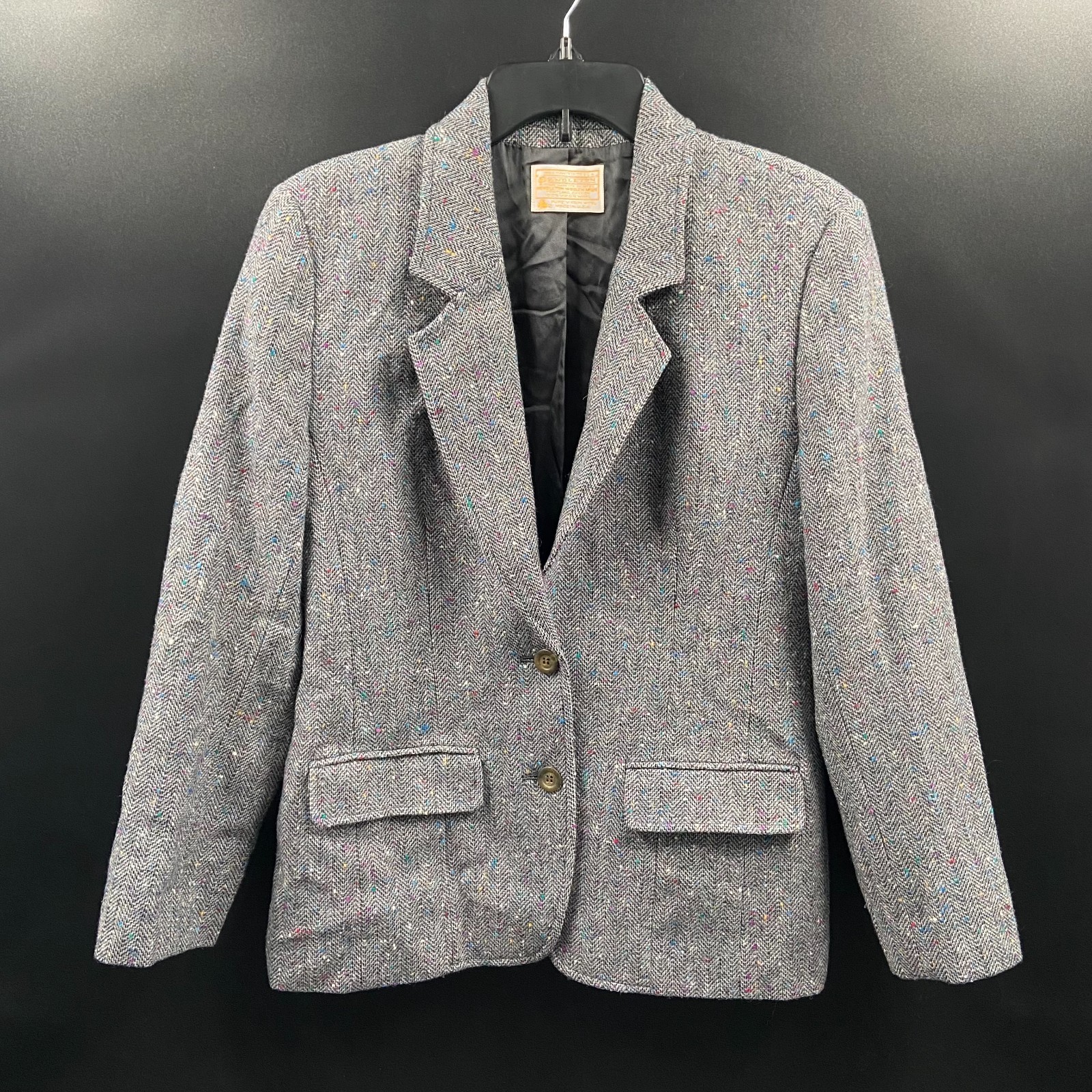 Vtg Pendleton Gray Confetti Herringbone Tweed 100… - image 1