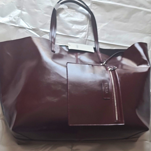 M&S Burgundy Leather Holdall Duffle Bag Soft Weekend, Extra Compartments, 2