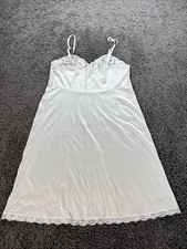 Vintage Adonna Slip Lace Night Gown Womens 38 White Floral Trim Silky Lingerie  