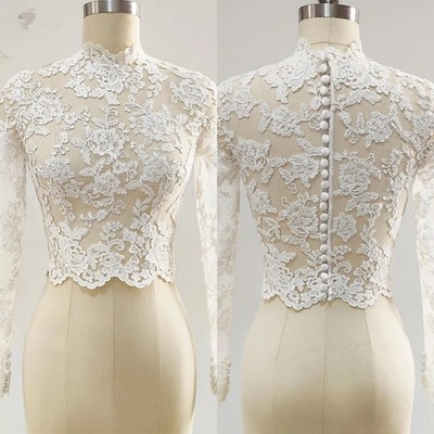 Long Sleeves Bolero Topper Jacket for Bride Appliques Lace Beading Wedding Dress