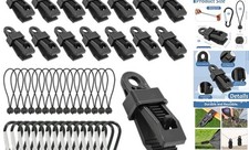 45PCS, Tarp Clamps, Tarp Clips Heavy Duty Lock Grip with Carabiners and Bungee
