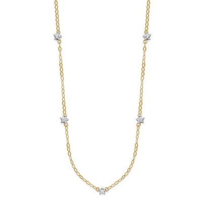 14k Bicolor Gold Oval Kette Diamantschliff Sterne Halskette 16'' mit 2 Zoll Ext. 1,24gm