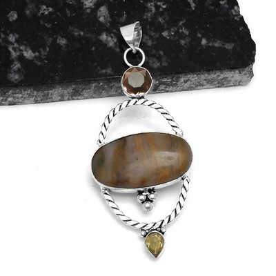 Tiger Eye Amethyst Ethnic Handmade  Pendant Jewelry 3.2'' P-1564