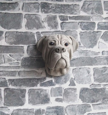 LARGE STONE  BULLMASTIFF TYPE  DOG DOGS HEAD WALL HANGING GARDEN SCULPTURE