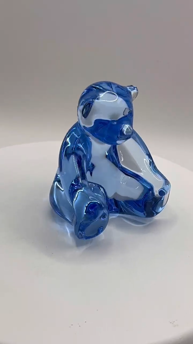 Baccarat Crystal Clear Blue Spinning Teddy Bear Figurine 2.3in No Baccarat Crystal Clear Blue Spinning Teddy Bear Figurine 2.3in No