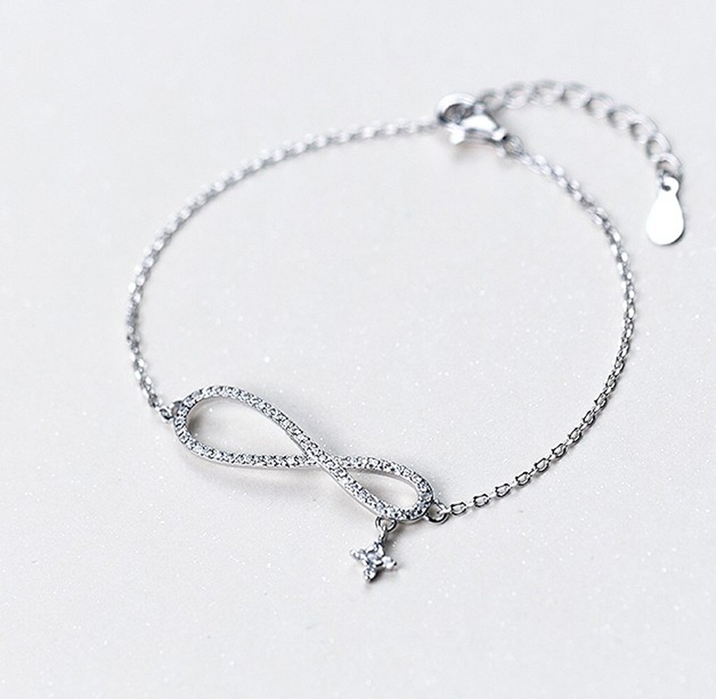 Women 925 Sterling Silver CZ Bling Star Love Infinite Chain