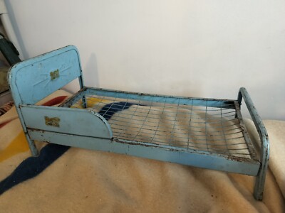 Vintage Amsco Doll-E-Bed Blue Metal Doll Bed Patina Aged 1950's Child's Toy 25'' 