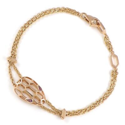 BVLGARI Armband Serpenti Doppelkette Birnenform Amethyst 750 Roségold / #ML