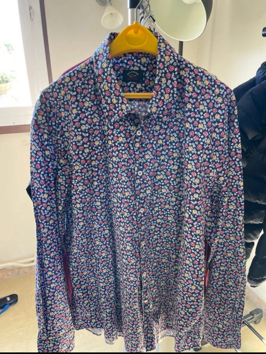 Chemise Homme Manches Longues PAUL & SHARK, 100% Coton, Rayures Roses - Taille 48 FR, état Proche Du Neuf