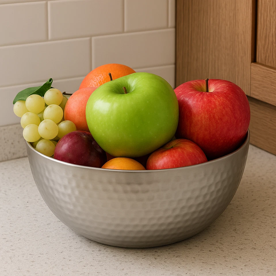 Tazón martillado de acero inoxidable para servir 8,75"x4" 3,5 cuartos de galón ensalada sopa de frutas Foto 4 de 4