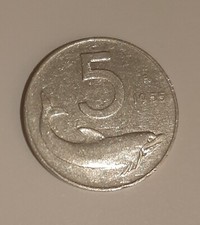Moneta Italia 5 Lire Delfino 1955