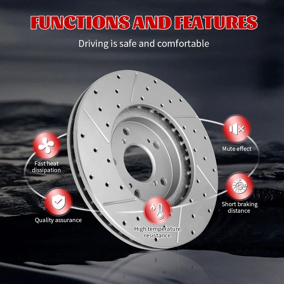 Rear Drilled Disc Brake Rotors for 13 - 16 Lincoln MKZ 2013 - 2020 Ford Fusion - Image 3 of 4