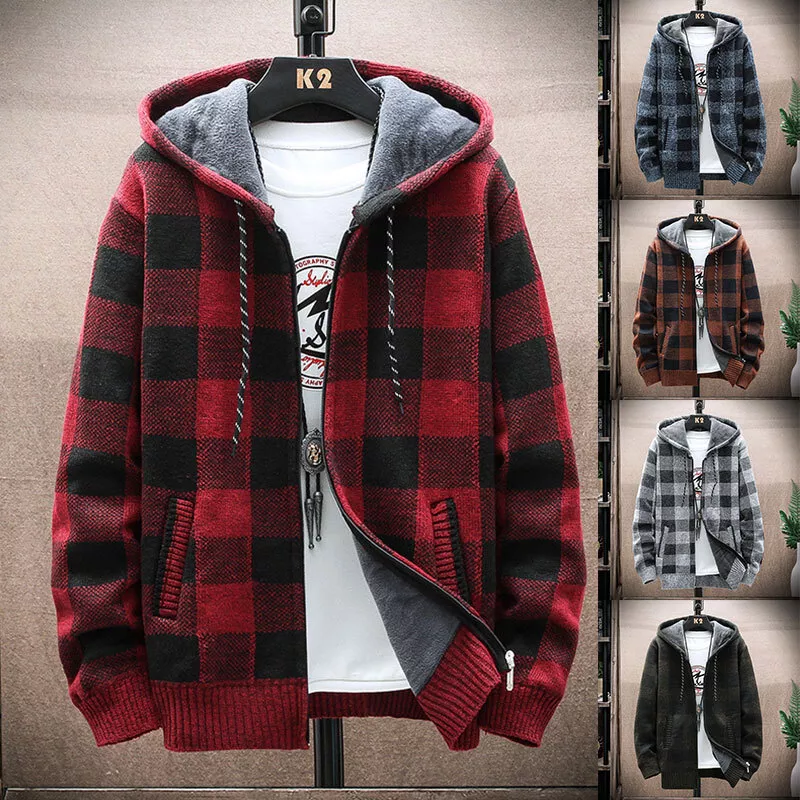 Men\'s Heavyweight Flannel Zip Up Fleece Lined Plaid Sherpa Hoodie Jacket  Tops | eBay