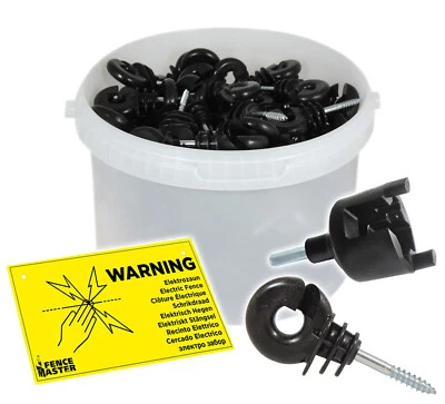 EIDER Elektrozaun Set: 100 Stk Ringisolator + Warnschild + Einschrauber Weidezaun Zaun