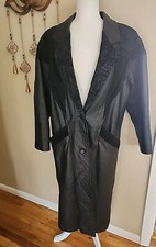 Vintage Winlit size Medium Women  s Black Leather Long Trench Coat 80's Vampire